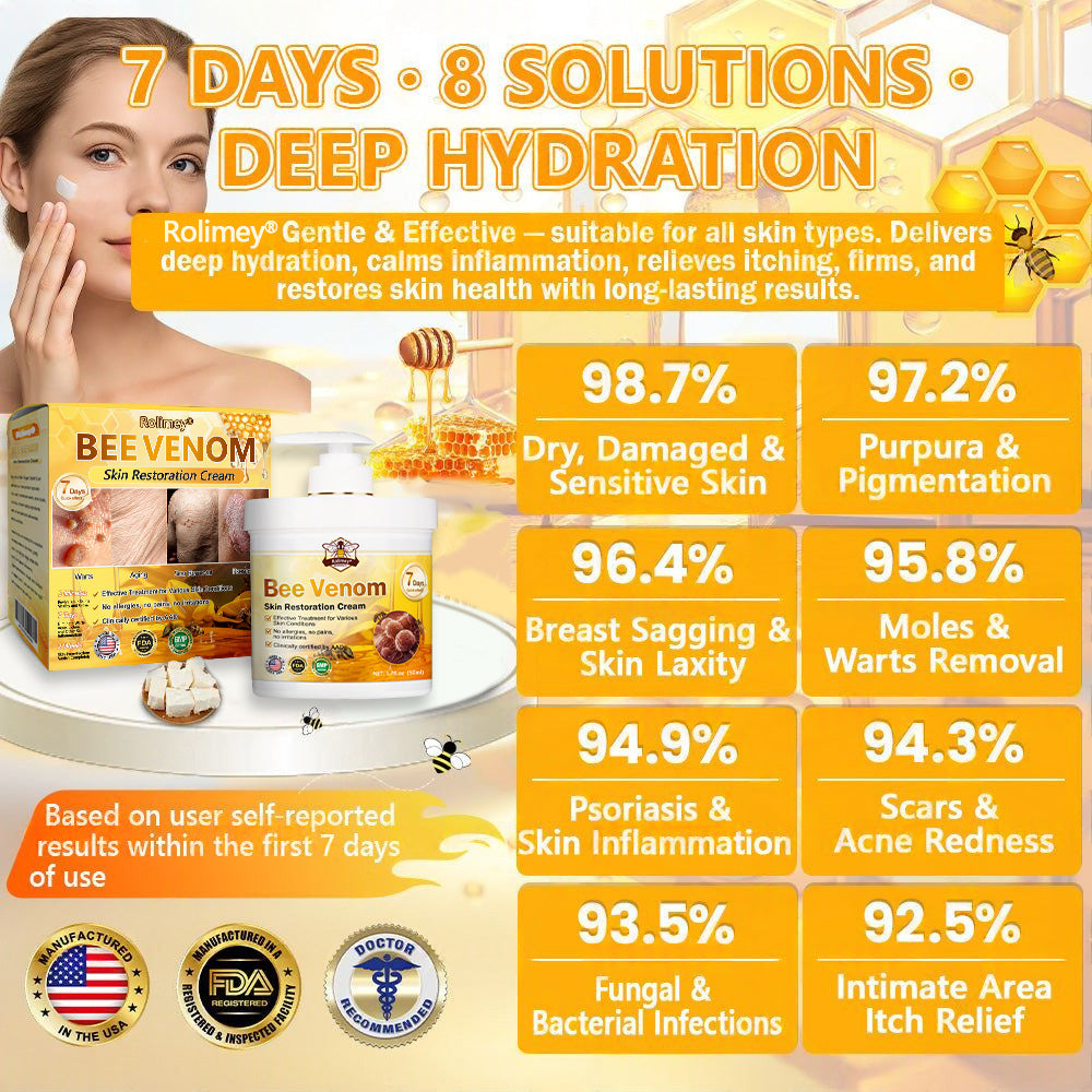 FDA Approved|Rolimey® Bee Venom Skin Restoration Cream (Anti-aging, Hydrating, Skin Repair, Even Tone, Acne and Dark Spot Treatment, Wart and Mole Removal, Psoriasis Relief)
